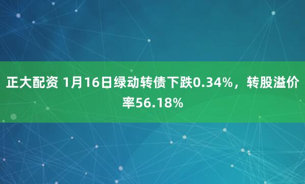 正大配资 1月16日绿动转债下跌0.34%，转股溢价率56.18%